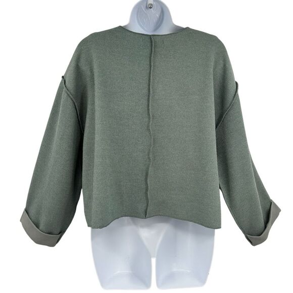 Urban Outfitters Sage Green Reversed Seam Ribbed 3/4 Sleeve Crop Top Size Sm - Picture 7 of 12